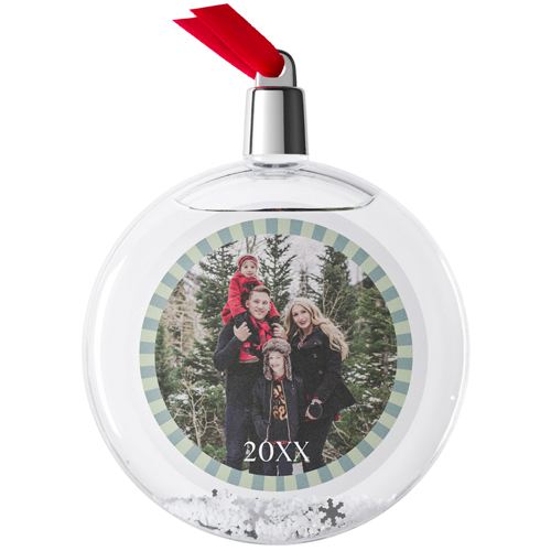 Festive Border Snow Globe Ornament, White, Circle