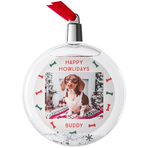 Happy Howlidays Snow Globe Ornament, Red, Circle