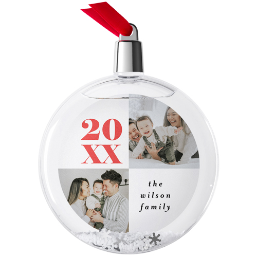 Modern Bold Year Snow Globe Ornament, White, Circle