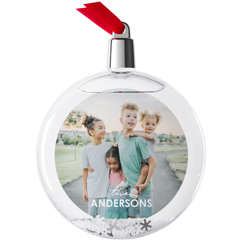 Simple Family Name Snow Globe Ornament, White, Circle
