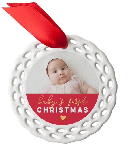 Baby's First Christmas Heart Ceramic Ornament, Red, Circle
