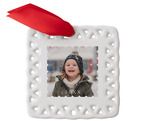 Scalloped Frame Ceramic Ornament, White, Square, white