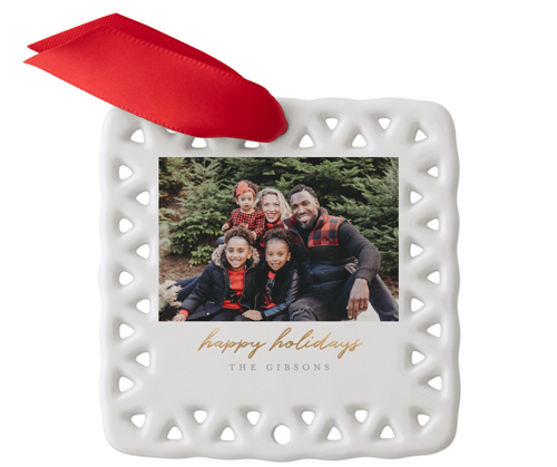 Christmas Script Ceramic Ornament, White, Square