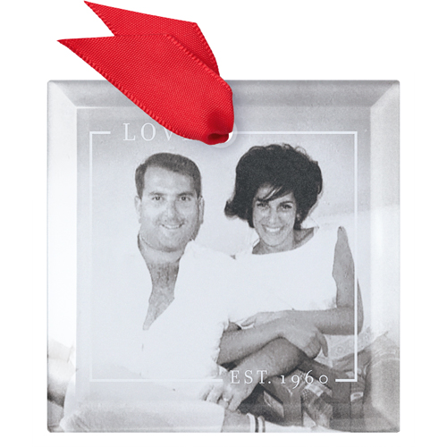 Love Border Glass Ornament, White, Square