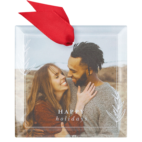 Botanical Line Frame Glass Ornament, White, Square, white