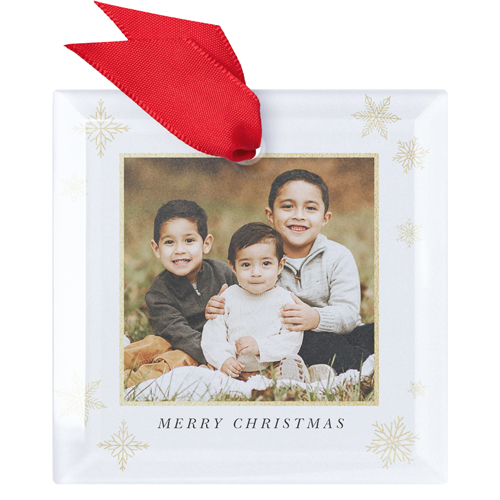 Gold Snowflake Frame Glass Ornament, Beige, Square