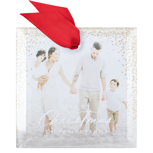 Golden Confetti Glass Ornament, White, Square
