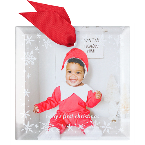 Snowflake Border Overlay Glass Ornament, White, Square