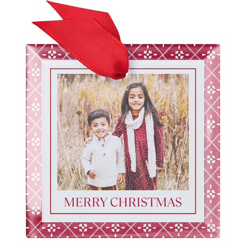 Quilted Heirloom Glass Ornament, Red, Square, cabernet