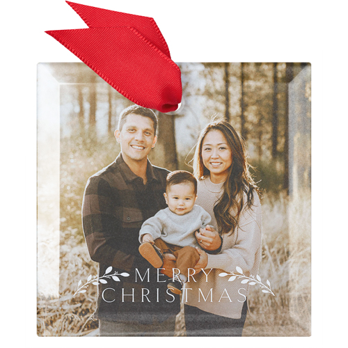 Rustic Branches Glass Ornament, White, Square, white