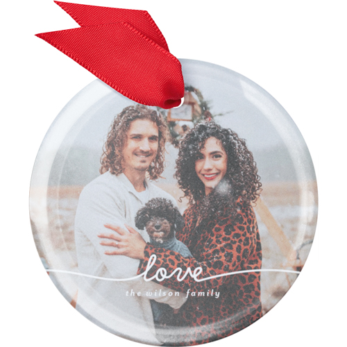 Love Doodle Glass Ornament, White, Circle