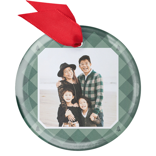 Geometric Quilt Frame Glass Ornament, Green, Circle, seaweed