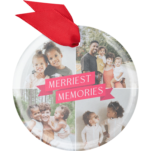 Merriest Memories Grid Glass Ornament, Red, Circle