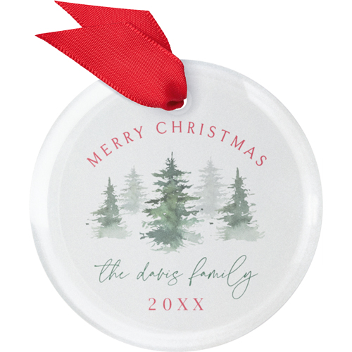 Evergreen Trees Family Name Glass Ornament, Red, Circle