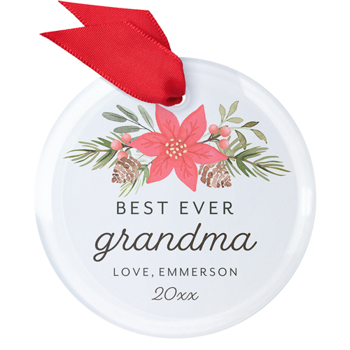 Poinsettia Name Glass Ornament, Red, Circle