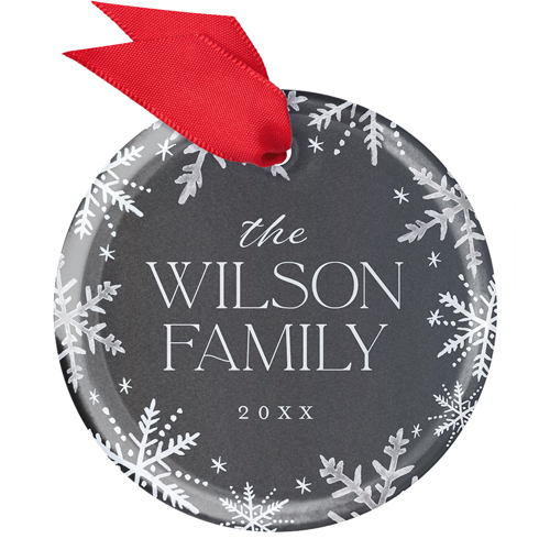 Snowflake Family Name Glass Ornament, Black, Circle