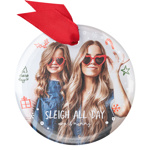 Sleigh All Day Glass Ornament, White, Circle, white