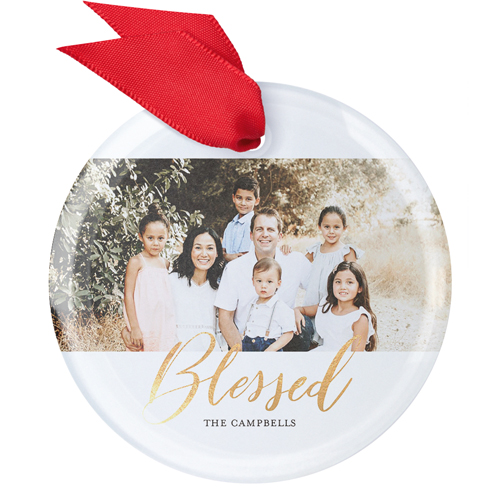 Script Blessed Glass Ornament, White, Circle