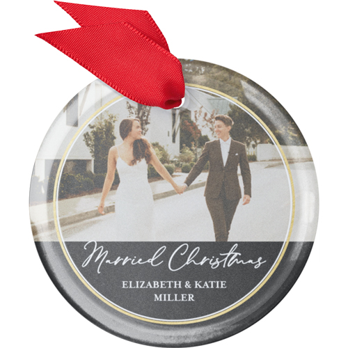 Married Christmas Glass Ornament, Black, Circle