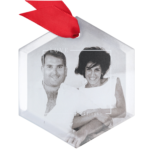 Love Border Glass Ornament, White, Hexagon