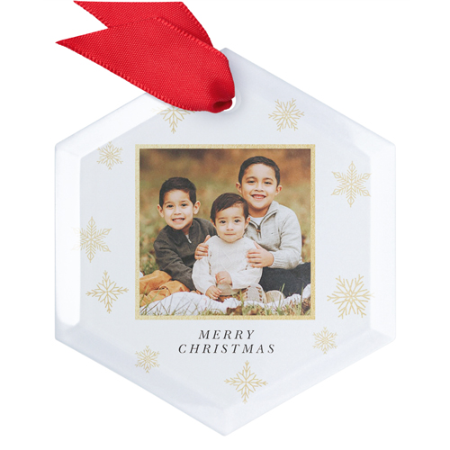 Gold Snowflake Frame Glass Ornament, Beige, Hexagon
