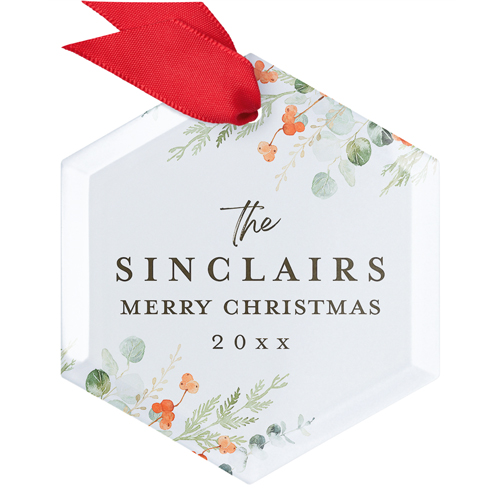 Family Name Botanicals Glass Ornament, Black, Hexagon
