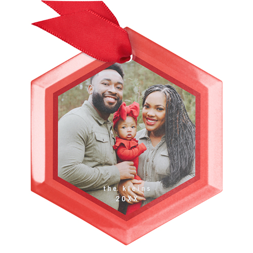 Modern Frame Glass Ornament, Red, Hexagon, firecracker