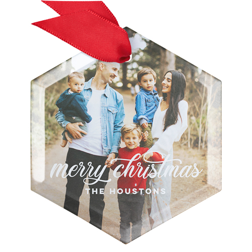 Classic Celebration Glass Ornament, White, Hexagon, white