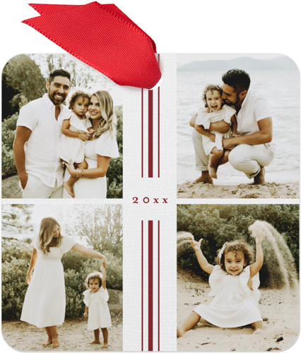 Ribbon Stripe Metal Ornament, Red, Square
