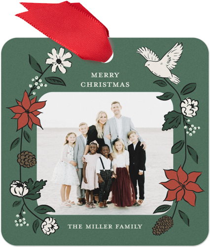 Woodland Dove Metal Ornament, Green, Square, spruce