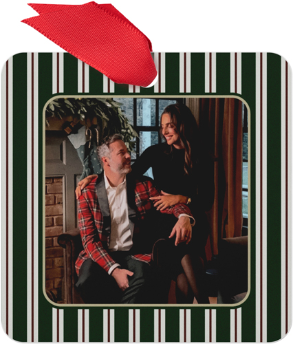 Classic Cameo Metal Ornament, Green, Square, pine