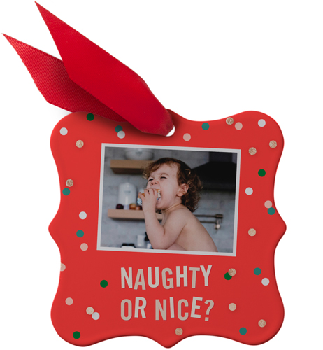 Confetti Naughty or Nice Metal Ornament, White, Square Bracket