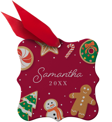 Gingerbread Name Metal Ornament, Red, Square Bracket