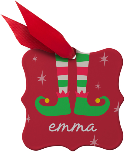 Personalized Elf Year Metal Ornament, Red, Square Bracket