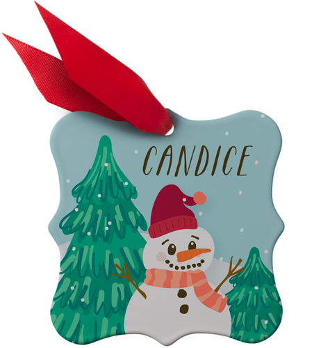 Snowman Year Review Metal Ornament, Blue, Square Bracket