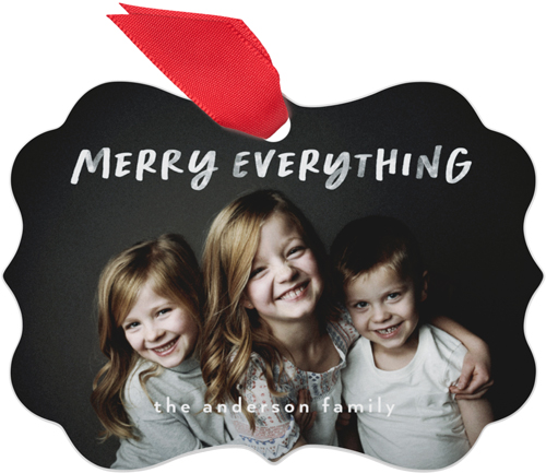 Merry Everything Metal Ornament, White, Rectangle Bracket