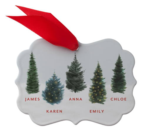 Family of Five Evergreens Metal Ornament, Gray, Rectangle Bracket