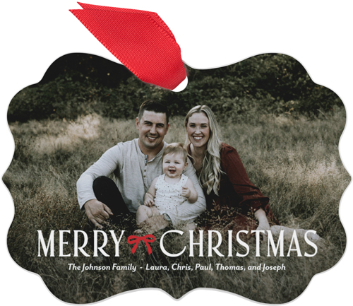 Bow Tied Christmas Metal Ornament, Red, Rectangle Bracket, fire engine