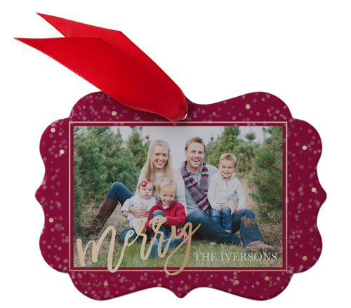 Merry Confetti Metal Ornament, Red, Rectangle Bracket