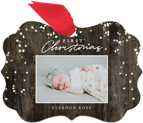 First Christmas Bokeh Metal Ornament, Brown, Rectangle Bracket