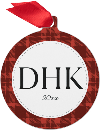 Family Initials Plaid Metal Ornament, Red, Circle