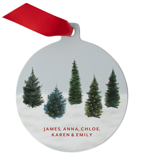 Family of Five Evergreens Metal Ornament, Gray, Circle