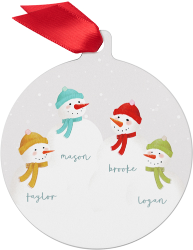 Family of Four Snowmen Metal Ornament, Green, Circle