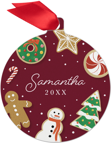 Gingerbread Name Metal Ornament, Red, Circle