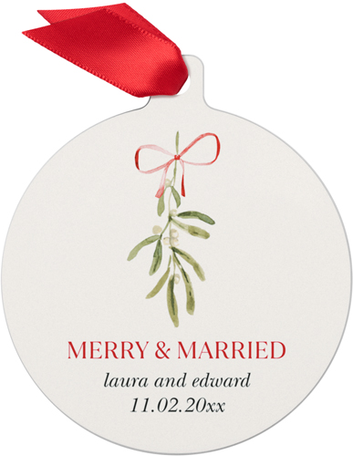 Merry and Married Vows Metal Ornament, Beige, Circle, antique white