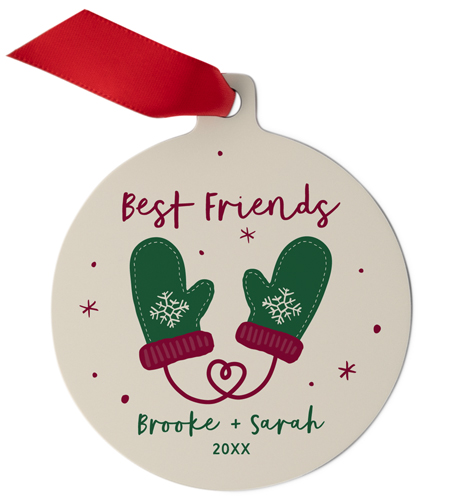 Personalized Mittens Metal Ornament, Beige, Circle