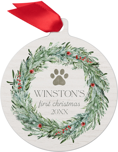 Pet First Christmas Metal Ornament, Beige, Circle