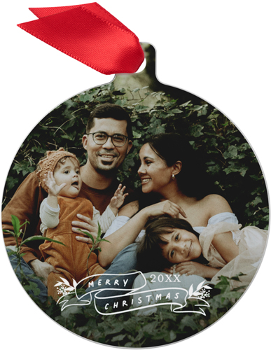 Christmas Ribbon Metal Ornament, White, Circle, white