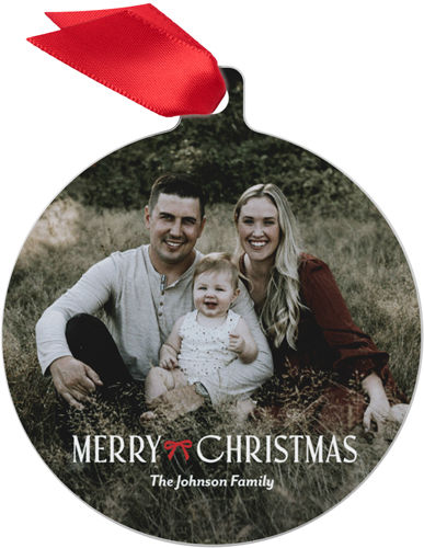 Bow Tied Christmas Metal Ornament, Red, Circle
