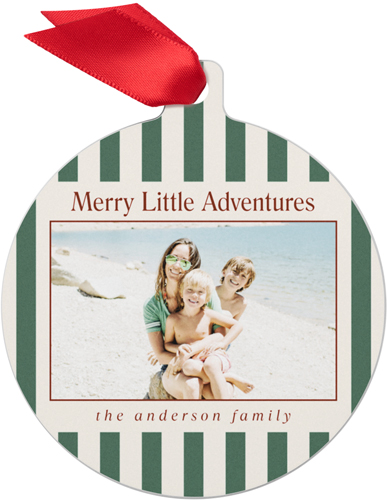 Stripe Frame Vignette Metal Ornament, Red, Circle